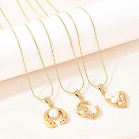 304 ожерелья с подвесками из нержавеющей стали и акрилового искусственного жемчуга, реальный 18 k позолоченный, ионное покрытие (ip), белые