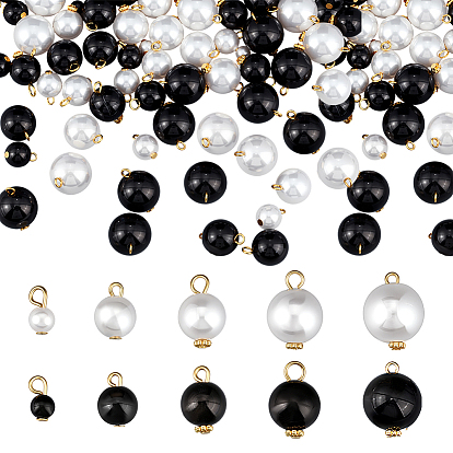 100 шт. 5 стили 2 цвета АБС-пластик имитация жемчуга подвески, круглые, с золотыми плоскими головками штифтов петля