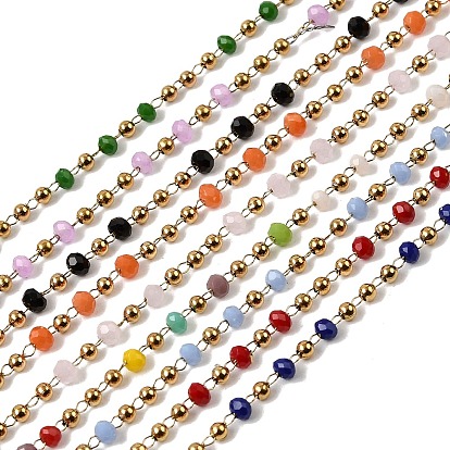 304 цепные цепи из нержавеющей стали, рондель, со стеклом, ионное покрытие (ip), реальный 18 k позолоченный, пайки, с катушкой