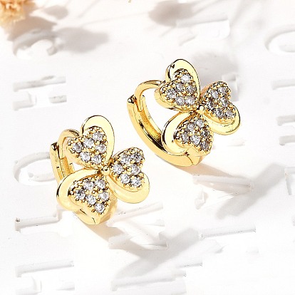 Серьги-кольца из латуни с клевером, с четким кубического циркония