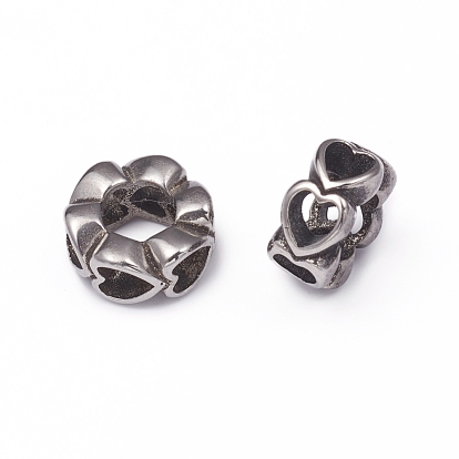 304 acier inoxydable perles européennes, Perles avec un grand trou   , fleur avec coeur creux