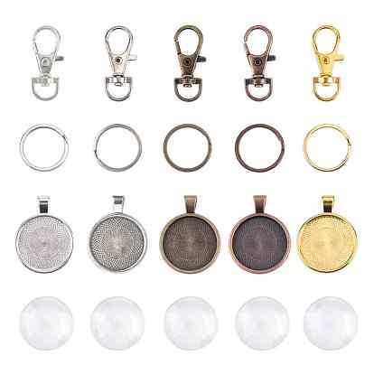 DIY Keychain Making, with Alloy Pendant Cabochon Settings, Swivel Lobster Claw Clasps and Glass Cabochons