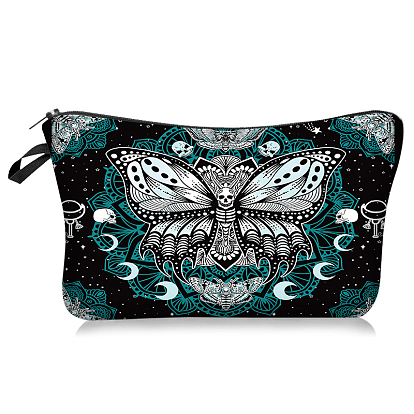 Rectangle Polyester Cosmetic Storage Bags, Skull Butterfly Print Zipper Pouches for Makeup Storage