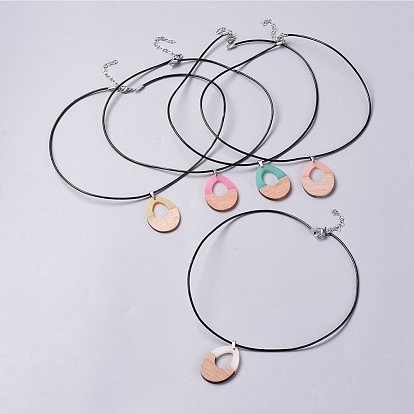 Collares colgantes de resina y madera, con cordón de cuero de vaca y 304 hallazgos de acero inoxidable, gota