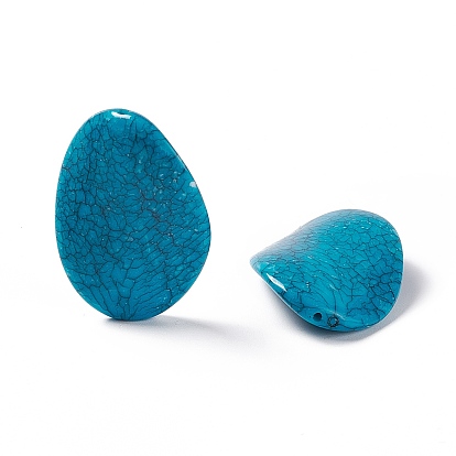 Crackle Opaque Acrylic Beads, Imitation Turquoise, Twist Oval