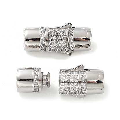 Column 304 Stainless Steel Micro Pave Clear Cubic Zirconia Bayonet Clasps, for Leather Bracelet Necklace Making