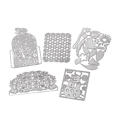 Carbon Steel Cutting Dies Stencils, for DIY Scrapbooking, Photo Album, Decorative Embossing Paper Card, Stainless Steel Color, Flower & Bird & Snowman, Mixed Patterns