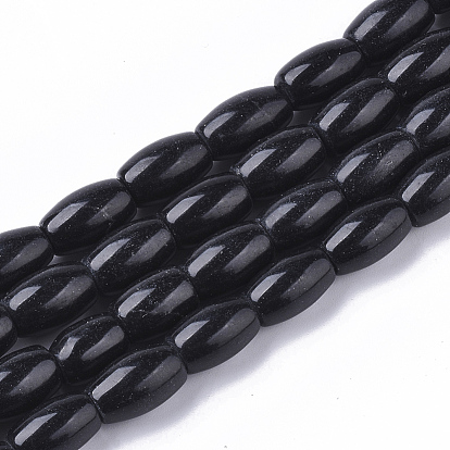 Natural Black Stone Beads Strands, Oval