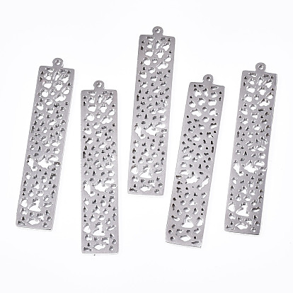 304 Stainless Steel Pendants, Laser Cut, Rectangle