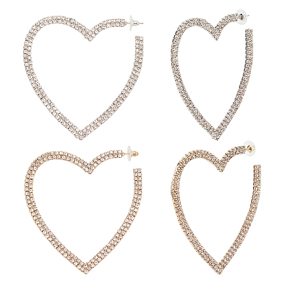 2 пары 2 цветные серьги-гвоздики в форме сердца с кристаллами и стразами 925 серебряными штифтами, серьги-кольца из сплава для женщин