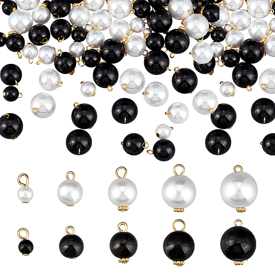 100 шт. 5 стили 2 цвета АБС-пластик имитация жемчуга подвески, круглые, с золотыми плоскими головками штифтов петля