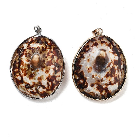 Гальванические подвески из натуральных ракушек, латунные овальные подвески с железными застежками-кнопками
