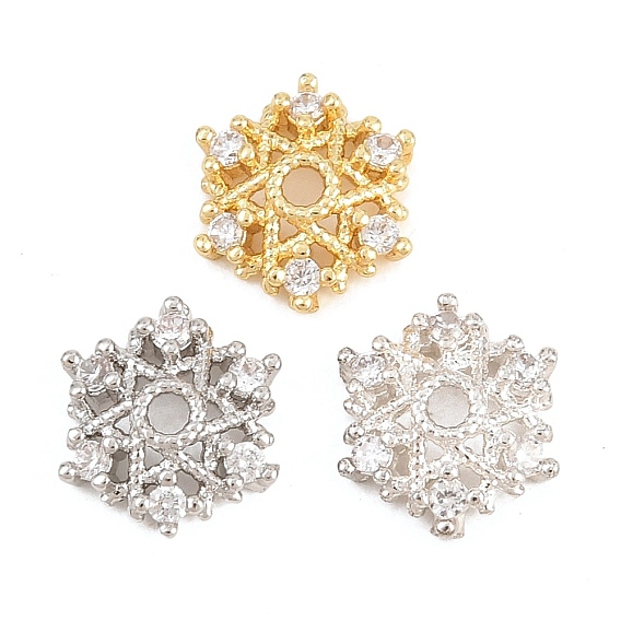 Рождественские латунные бусины из прозрачного кубического циркония, без кадмия и без свинца, стойки покрытие, долговечный, снежинка