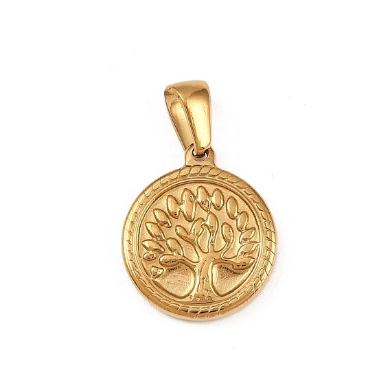 304 подвески из нержавеющей стали, плоская круглая с подвеской дерево жизни, ионное покрытие (ip)