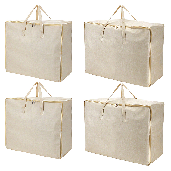 4Pcs 2 Styles Cotton and Linen Packing Zipper Bags with Handles for Travel, Rectangle