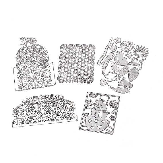 Carbon Steel Cutting Dies Stencils, for DIY Scrapbooking, Photo Album, Decorative Embossing Paper Card, Stainless Steel Color, Flower & Bird & Snowman, Mixed Patterns
