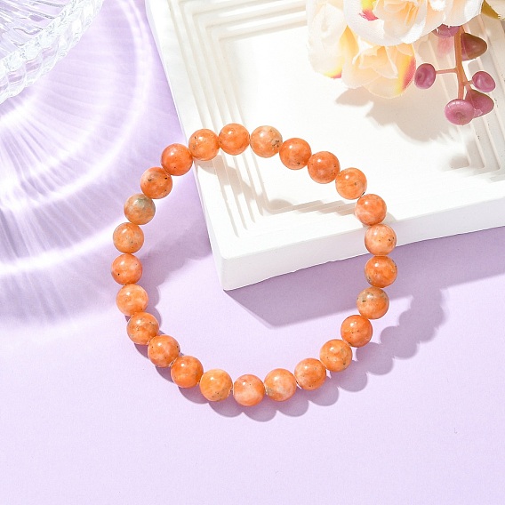 Браслеты из натуральных оранжевых бусин кальцита для женщин и мужчин, круглые