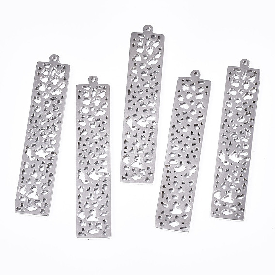 304 Stainless Steel Pendants, Laser Cut, Rectangle