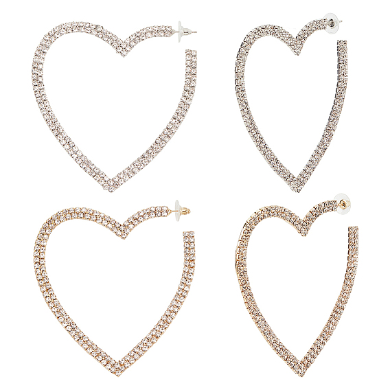 2 пары 2 цветные серьги-гвоздики в форме сердца с кристаллами и стразами 925 серебряными штифтами, серьги-кольца из сплава для женщин