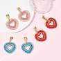 Glass Seed Bead Dangle Earrings, Heart, 304 Stainless Steel Stud Earrings for Women, Golden