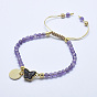 Natural Gemstone Braided Bead Bracelets, with Electroplated Natural Lava Rock Beads, Druzy Crystal, Nylon Cord and Brass Findings, Flat Round & Butterfly