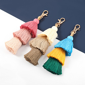 Boho Tassel Keychain for Women, Multi-layered Cotton Thread Bag Charm