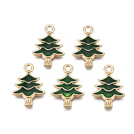 Rack Plating Alloy Enamel Pendants, Cadmium Free & Nickel Free & Lead Free, Christmas Tree