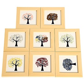 Gemstone and Wooden Picture Frame, for Wall Hanging,Table Top Home Decoration, Square with Tree