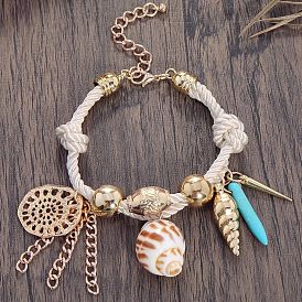 Браслеты из богемного сплава, пластика, смолы и натуральных ракушек с подвесками, плетеные браслеты из хлопкового шнура для женщин, формы раковины