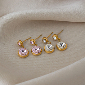 Плоские круглые 304 из нержавеющей стали серьги стержня, с кубического циркония