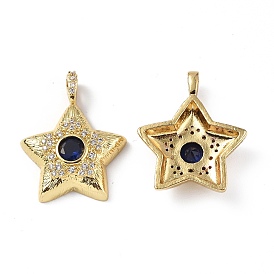 Brass Micro Pave Cubic Zirconia Pendants, Real 18K Gold Plated, Star Charms