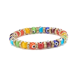 Colorful Evil Eye Lampwork Beaded Stretch Bracelet with Crystal Rhinestone for Women