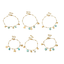 Summer Beach Nuggets Natural Amazonite & Ion Plating(IP) 304 Stainless Steel Charm Anklets for Women, Golden