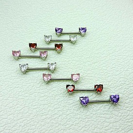 Кольца для штанги из кубического циркония в форме сердца, с 316 хирургическими штифтами из нержавеющей стали, цвет нержавеющей стали