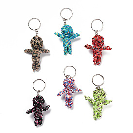 Polyester Thread Keychain, with Iron Key Rings, Human