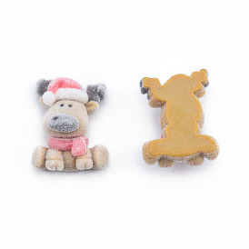 Opaque Resin Cabochons, Flocky Christmas Reindeer/Stag