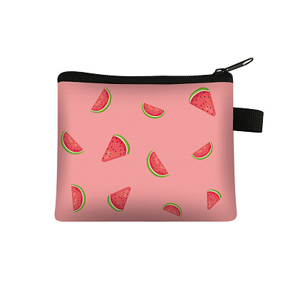 Watermelon Printed Polyester Coin Wallet Zipper Purse, for Kechain, Card Storage Bag, Rectangle