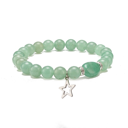 4Pcs 4 Style Natural Green Aventurine & Lava Rock & Synthetic Hematite Stretch Bracelets Set, Gemstone Jewelry with 304 Stainless Steel Star Charm for Women