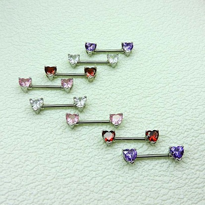 Кольца для штанги из кубического циркония в форме сердца, с 316 хирургическими штифтами из нержавеющей стали, цвет нержавеющей стали