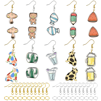 DIY Earring Making, with Epoxy Resin Pendants, with Brass Open Jump Rings and Earring Hooks