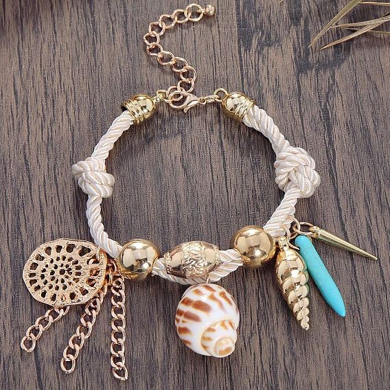 Браслеты из богемного сплава, пластика, смолы и натуральных ракушек с подвесками, плетеные браслеты из хлопкового шнура для женщин, формы раковины