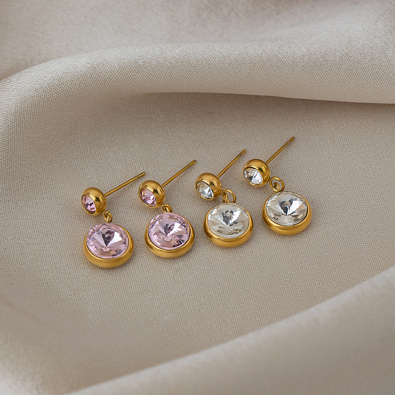 Плоские круглые 304 из нержавеющей стали серьги стержня, с кубического циркония