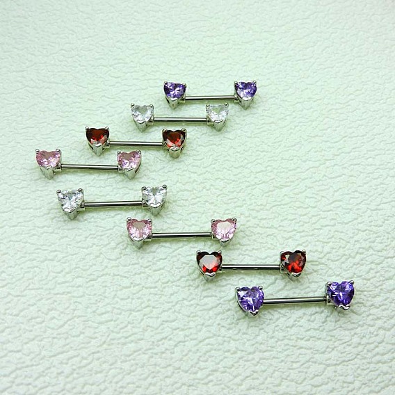 Кольца для штанги из кубического циркония в форме сердца, с 316 хирургическими штифтами из нержавеющей стали, цвет нержавеющей стали