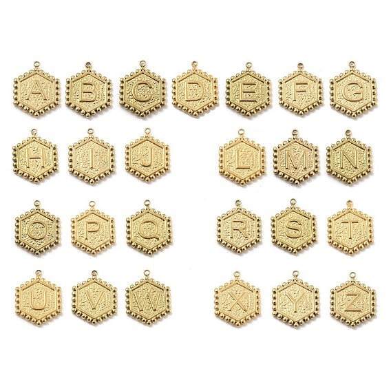 201 подвески из нержавеющей стали, золотые, шестиугольник с подвеской в виде буквы