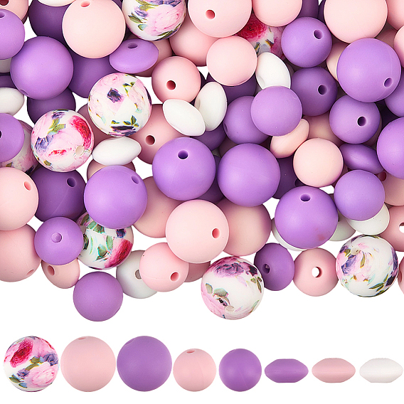 120 шт. 8 стили, экологически чистые силиконовые фокальные бусины пищевого качества, круглые и круглые