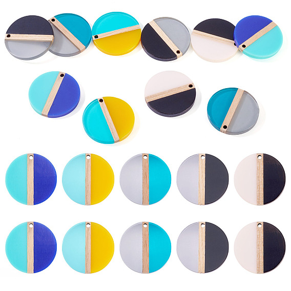 10 шт. 5 Цвета: прозрачные и непрозрачные, подвески из смолы и дерева, плоско-круглые, два тона