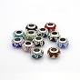 Nice Large Hole 304 Stainless Steel Polymer Clay Pave Two Tone Rhinestone European Beads, Rondelle, 12x7mm, Hole: 5mm