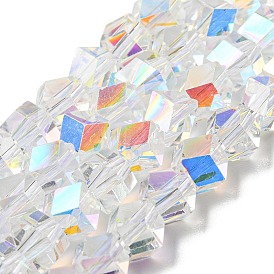 Electroplate Glass Beads Strands, AB Color, Faceted, Cube