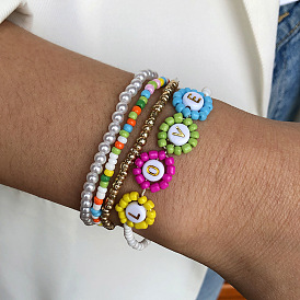Charming Love Daisy Multi-layer Bracelet with Pearl Beads for Women