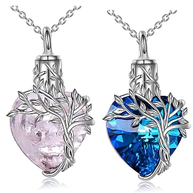 Ожерелья с подвеской в форме сердца и древа жизни из стеклянной урны, из нержавеющей стали цепи ожерелья